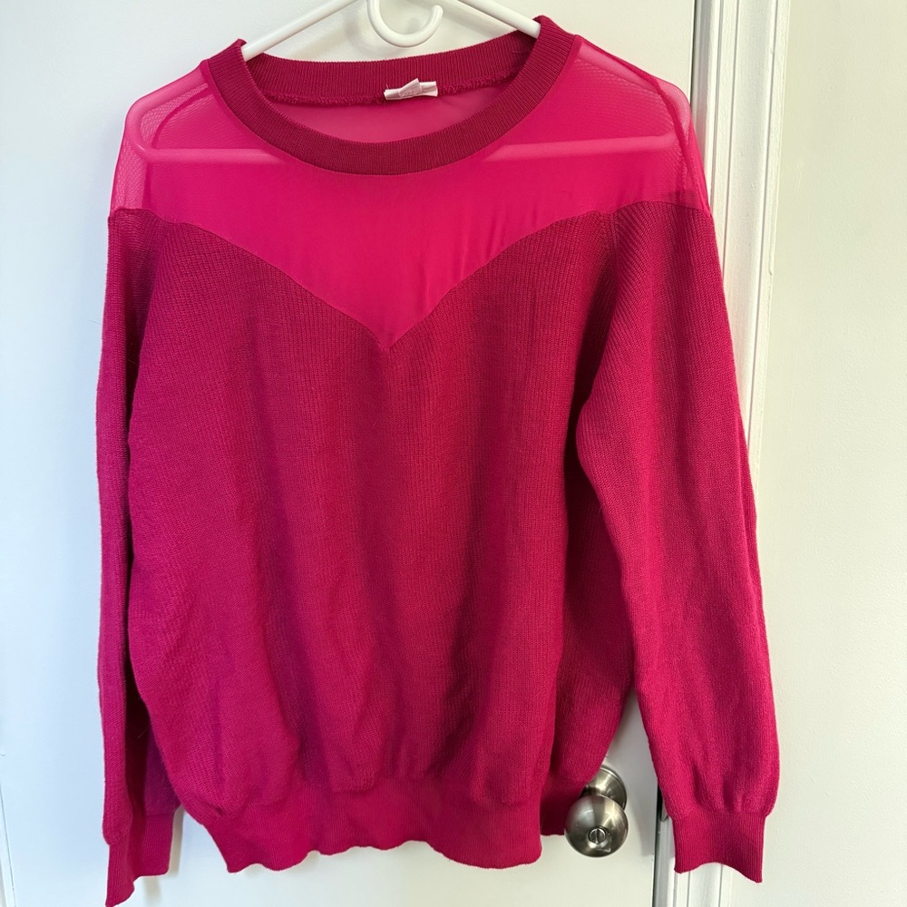 LuLaRoe Bright Fuchsia Lizzy Mesh Top Sweater